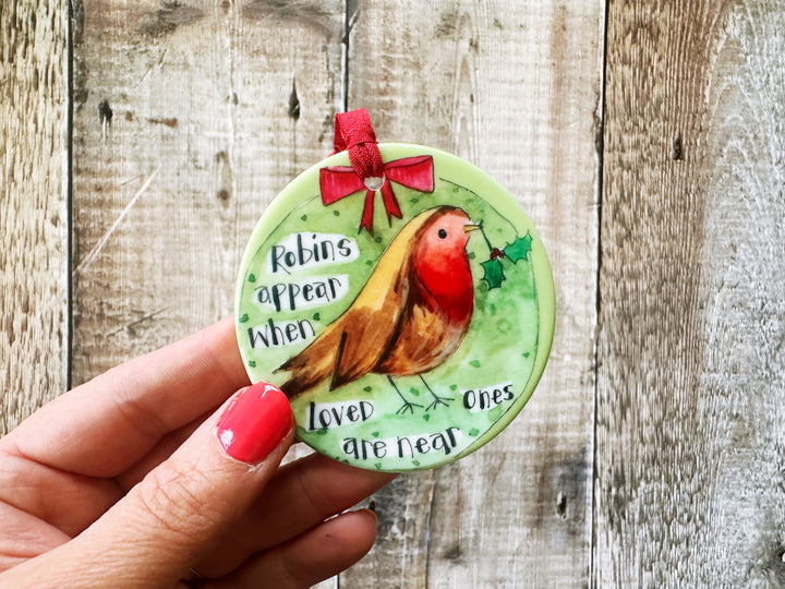 Robins Appear Christmas Ceramic Decoration (not personalised)