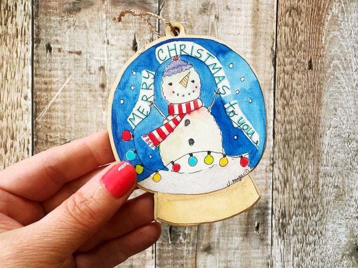 Snowman Globe Wooden Hanging Christmas Decoration