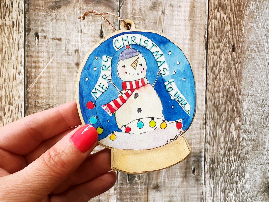 Snowman Globe Wooden Hanging Christmas Decoration