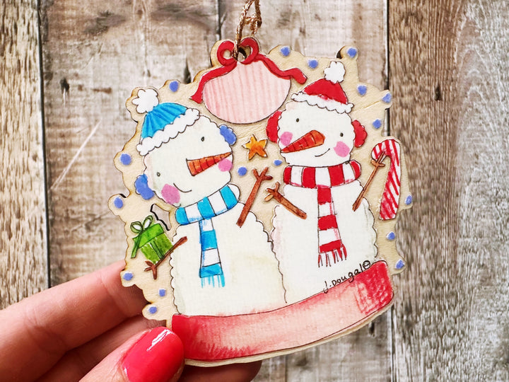 2 Snowmen Wooden Hanging Christmas Decoration