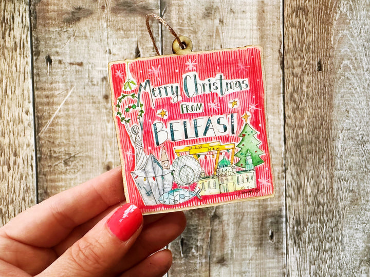 Merry Christmas from Belfast Wooden Hanging Christmas Decoration