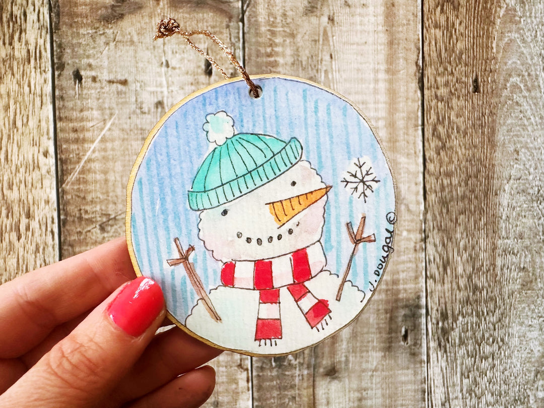 Snowman with Scarf Wooden Hanging Christmas Decoration