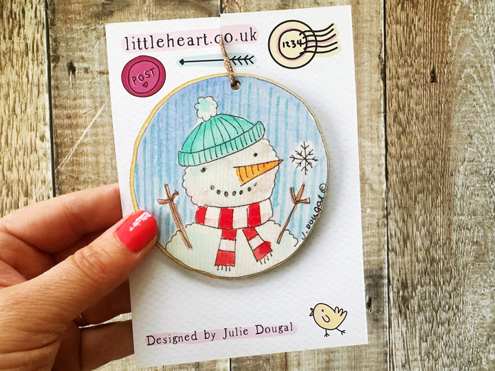 Snowman with Scarf Wooden Hanging Christmas Decoration
