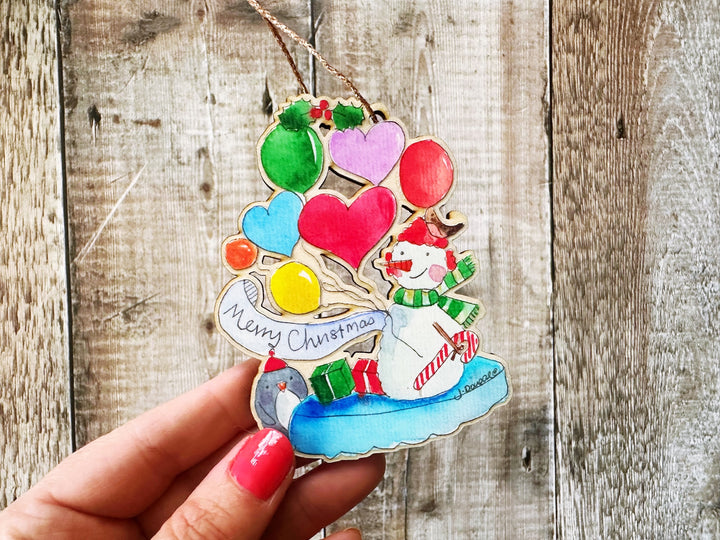 Snowman Balloons Wooden Hanging Christmas Decoration