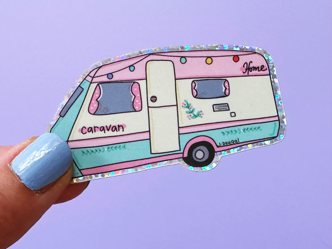 Glitter Cute Caravan Vinyl Sticker