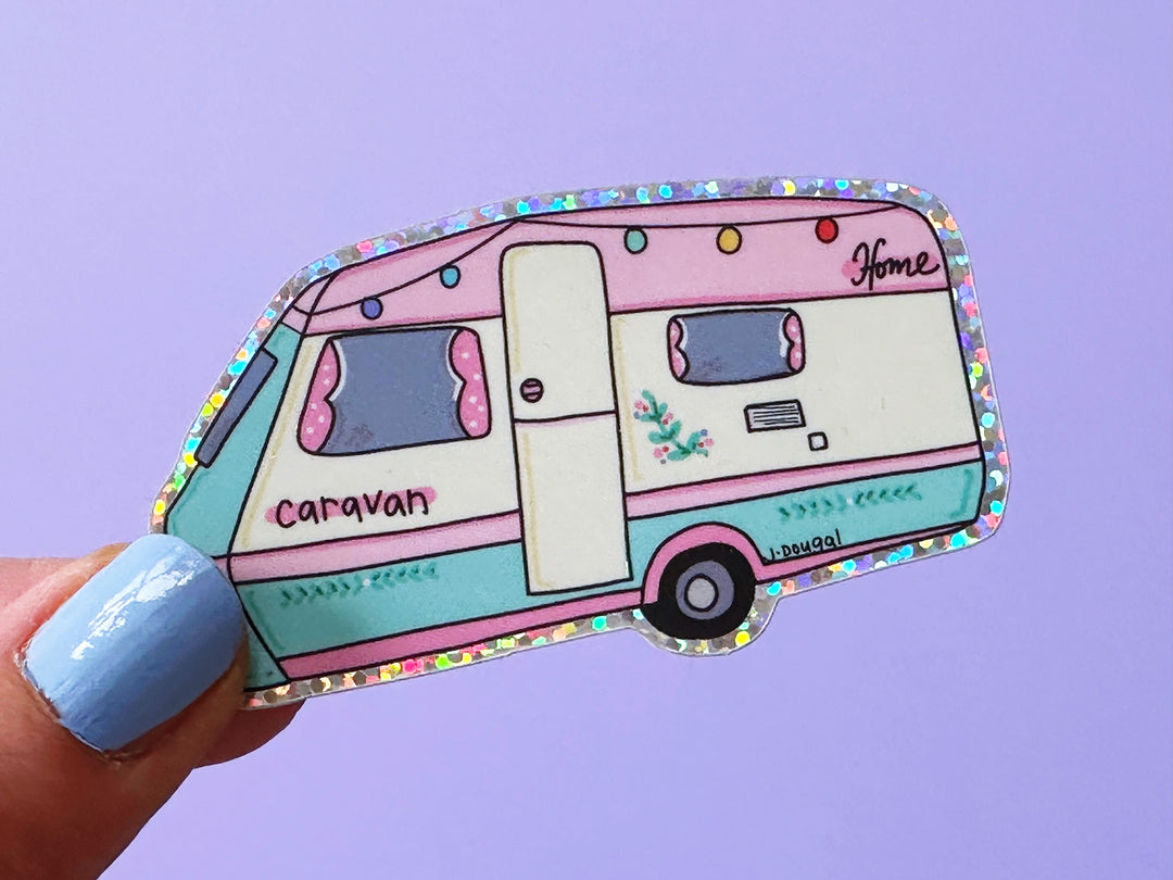 Glitter Cute Caravan Vinyl Sticker