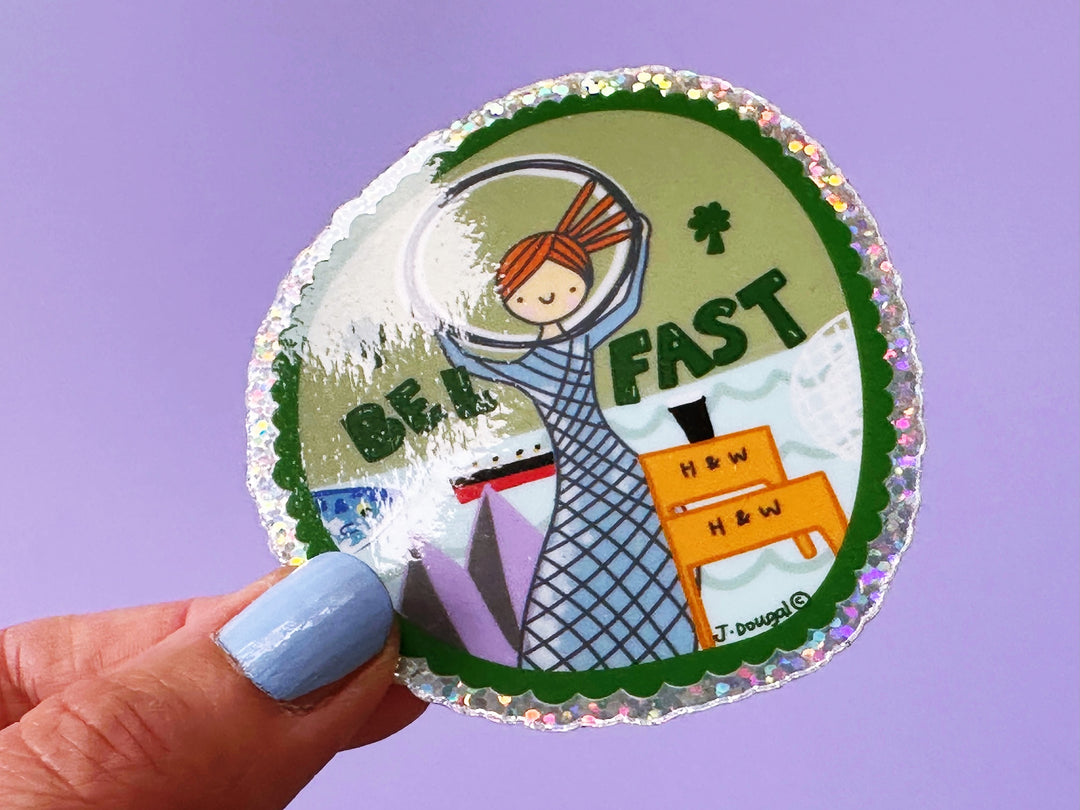 Nula with the Hula Belfast Vinyl Glitter Sticker