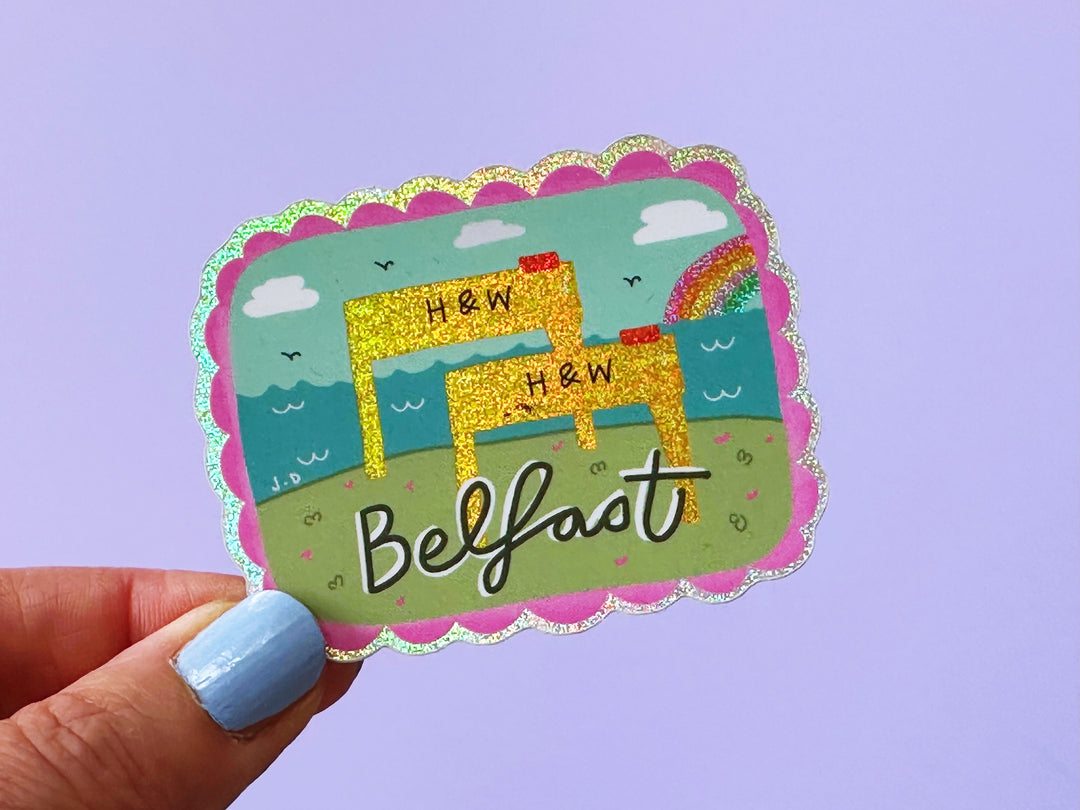 Metalic Iridescent Belfast Cranes Vinyl Sticker