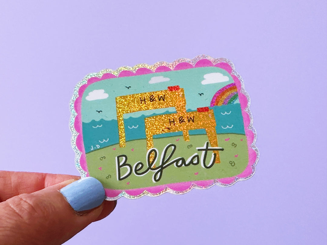 Metalic Iridescent Belfast Cranes Vinyl Sticker