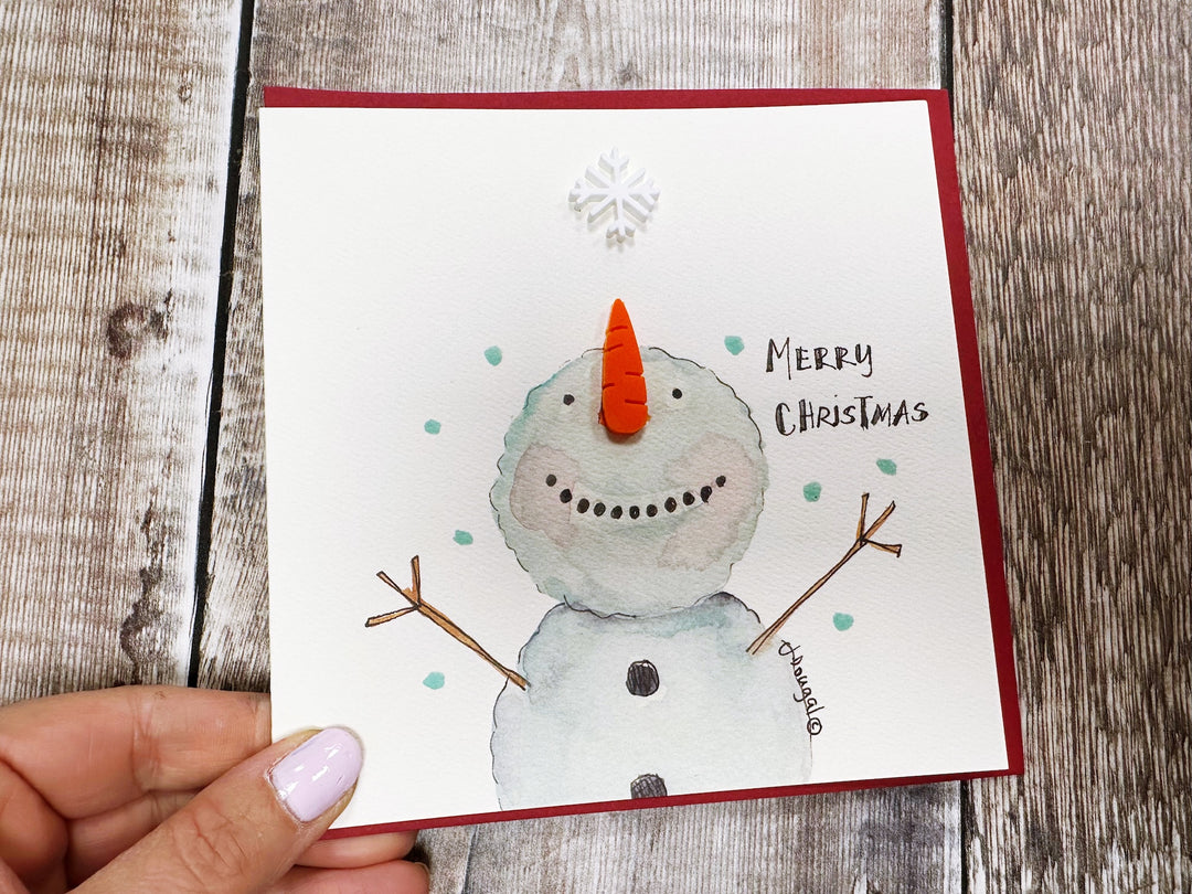 Snowman with Wreath Personalised Christmas Card