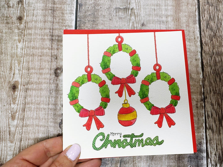 3 Little Garlands Christmas Card - Personalised