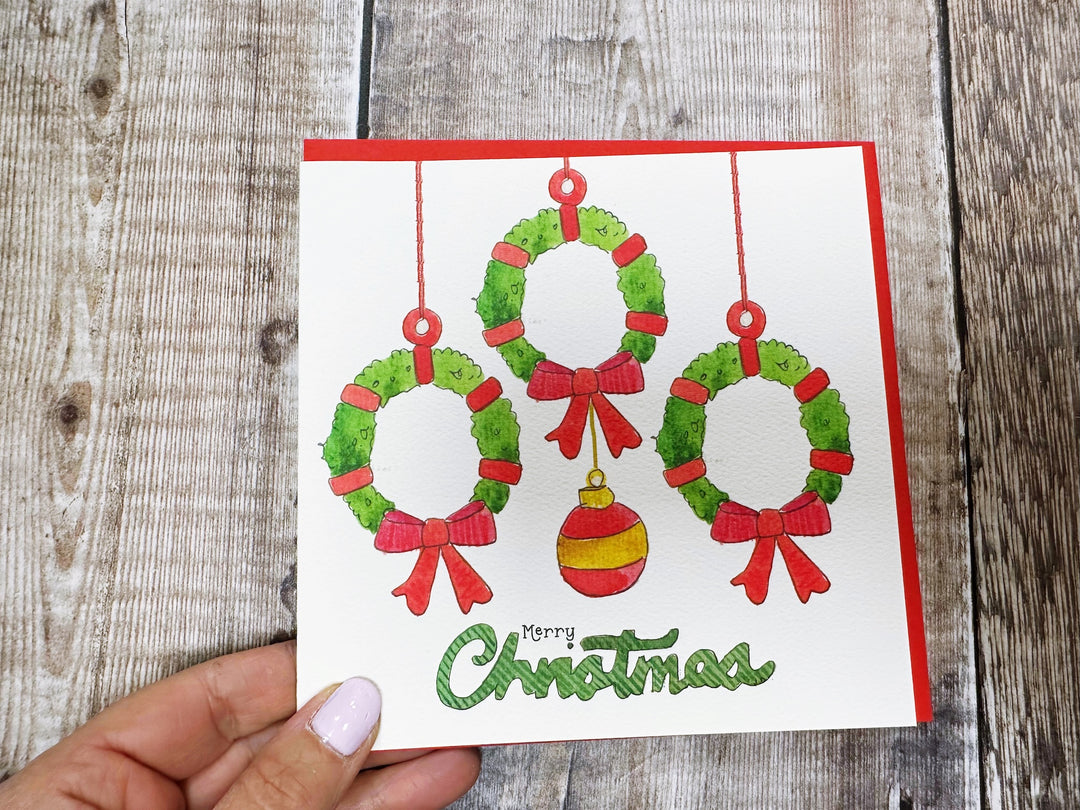 3 Little Garlands Christmas Card - Personalised