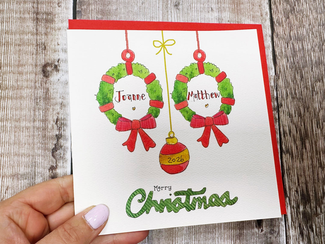 2 Little Garlands Christmas Card - Personalised