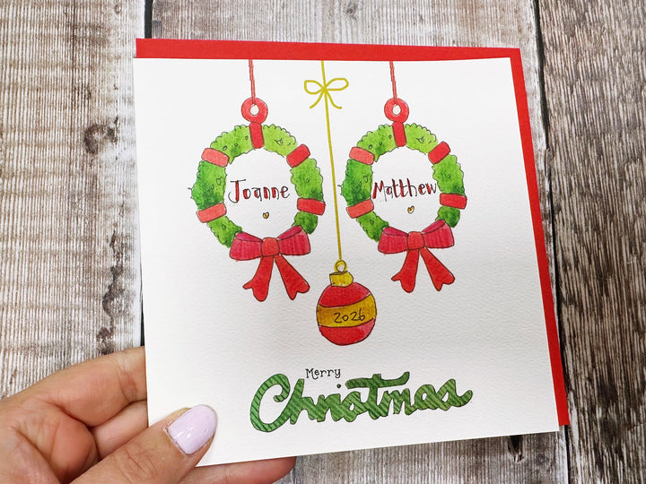 2 Little Garlands Christmas Card - Personalised