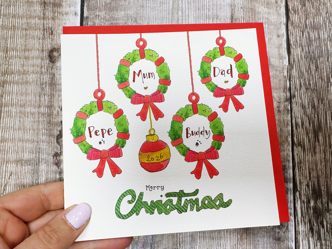 4 Little Garlands Christmas Card - Personalised