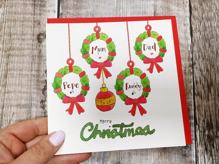 4 Little Garlands Christmas Card - Personalised