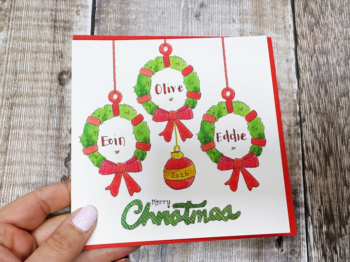 3 Little Garlands Christmas Card - Personalised