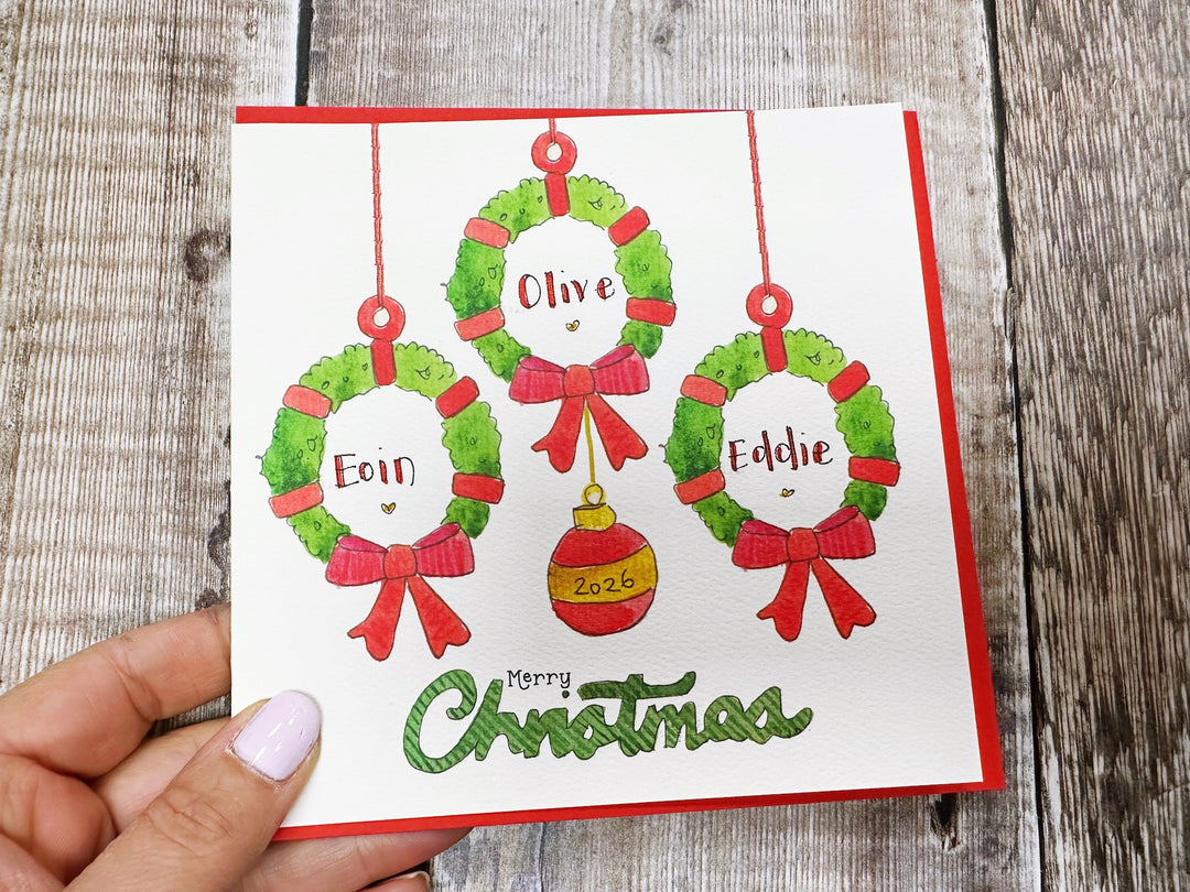3 Little Garlands Christmas Card - Personalised