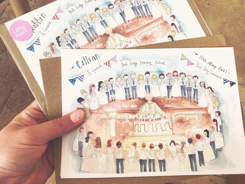 First Holy Communion Our Lady of Lourdes - Park Lodge A5 Card - Personalised