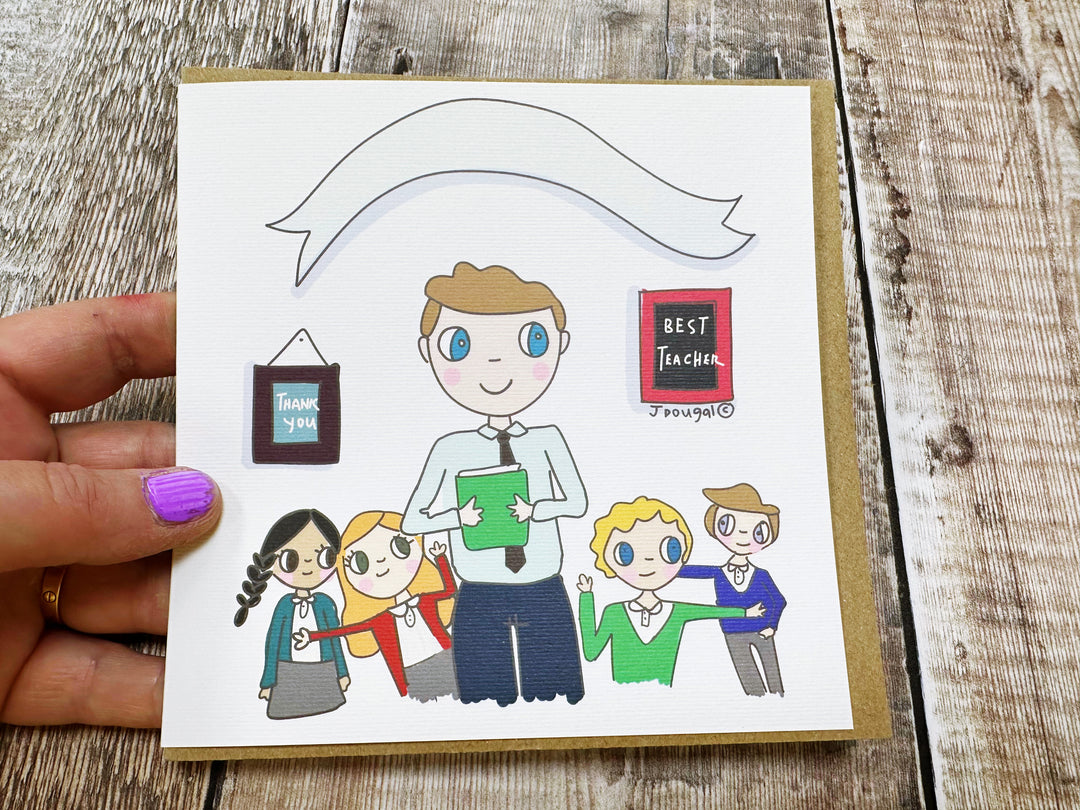 Cartoon Male Teacher Card - Personalised