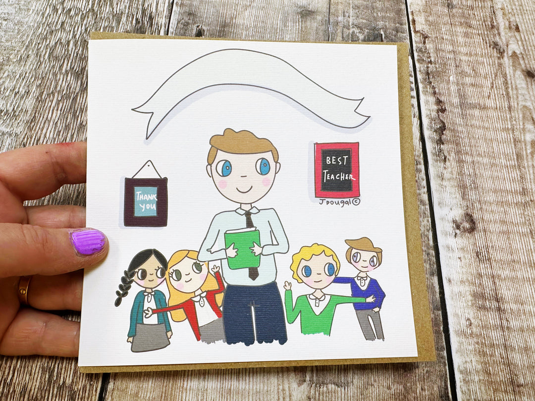 Cartoon Male Teacher Card - Personalised