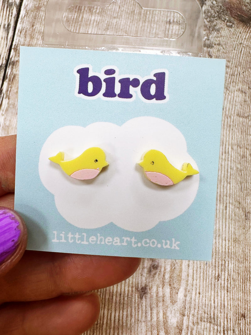 Mini Bird Lemon Acrylic Stud Earrings Hypoallergenic