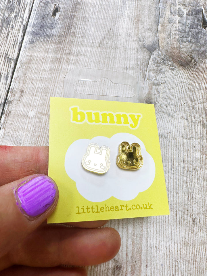 Mini Bunny Gold Mirror Acrylic Stud Earrings Hypoallergenic