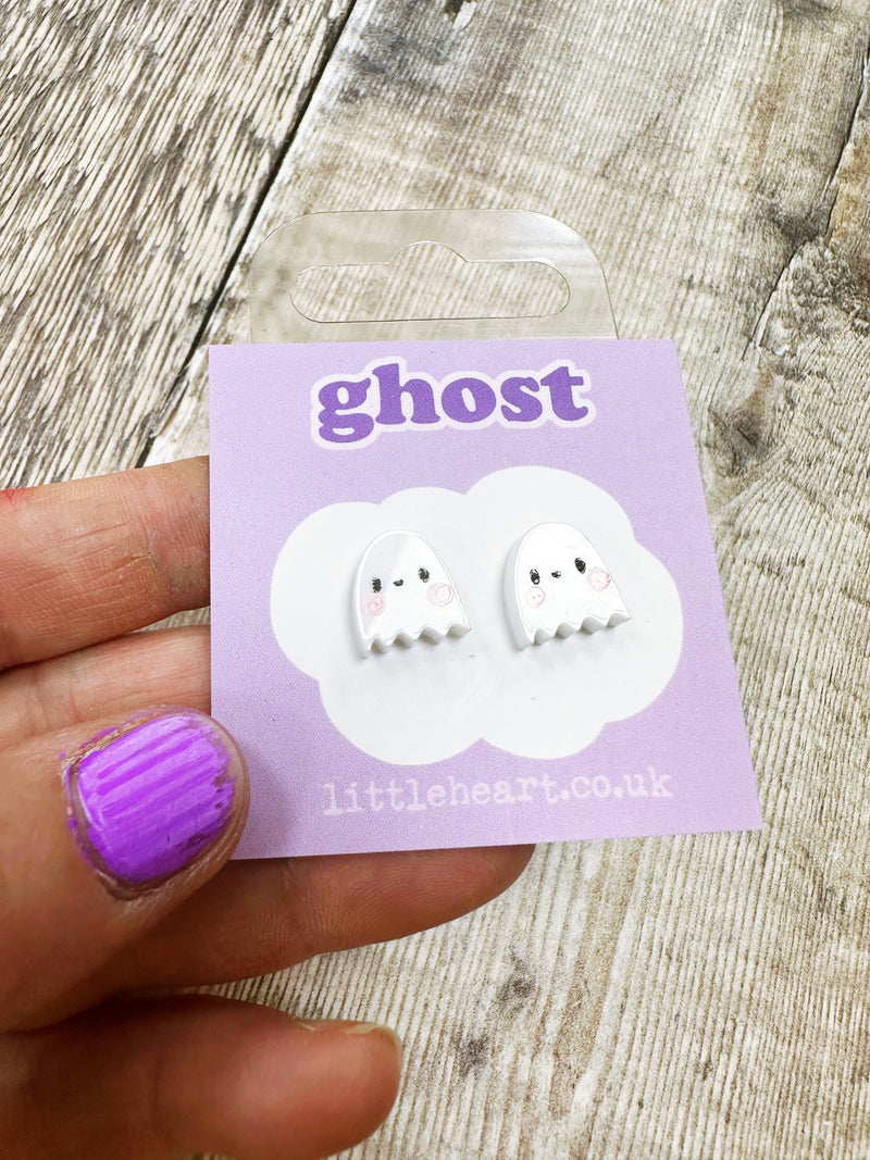 Mini White Ghost Acrylic Stud Earrings Hypoallergenic