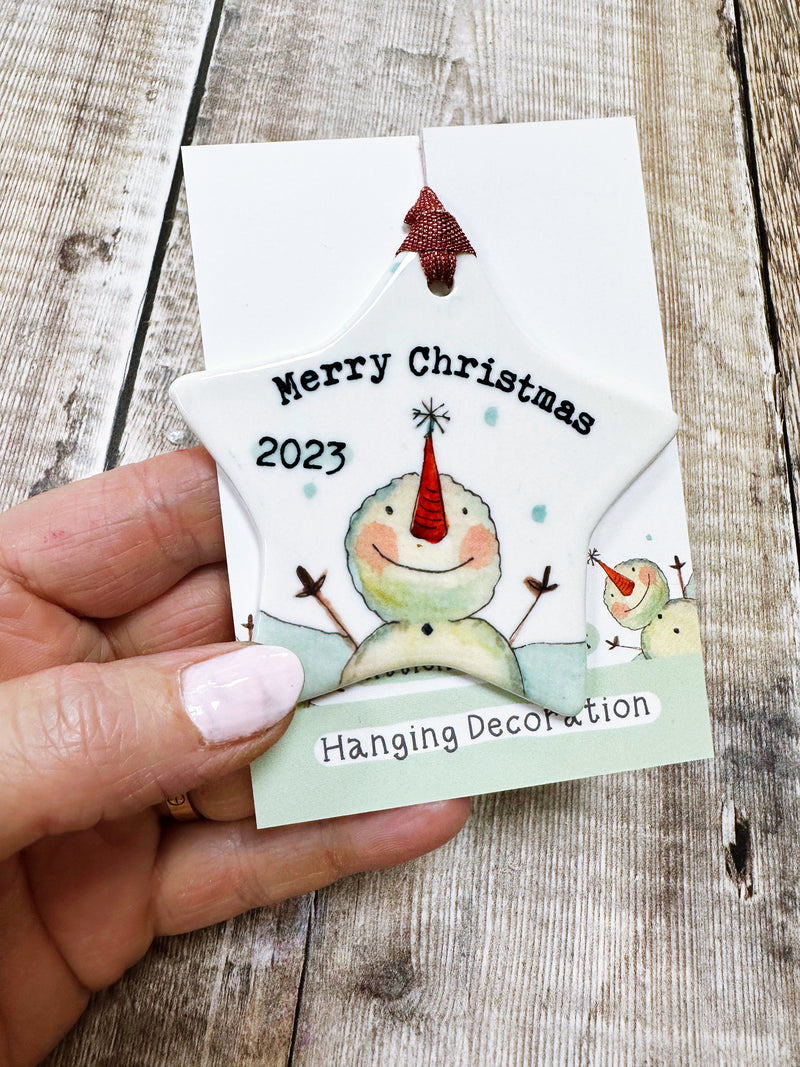 Snowman Star Ceramic Hanging decoration NOT PERSONALISED