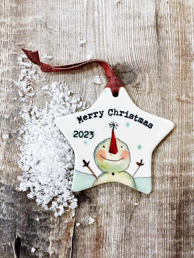 Snowman Star Ceramic Hanging decoration NOT PERSONALISED