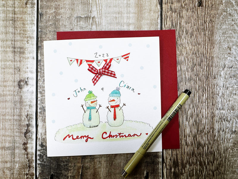 2 Snowmen Christmas Card - Personalised