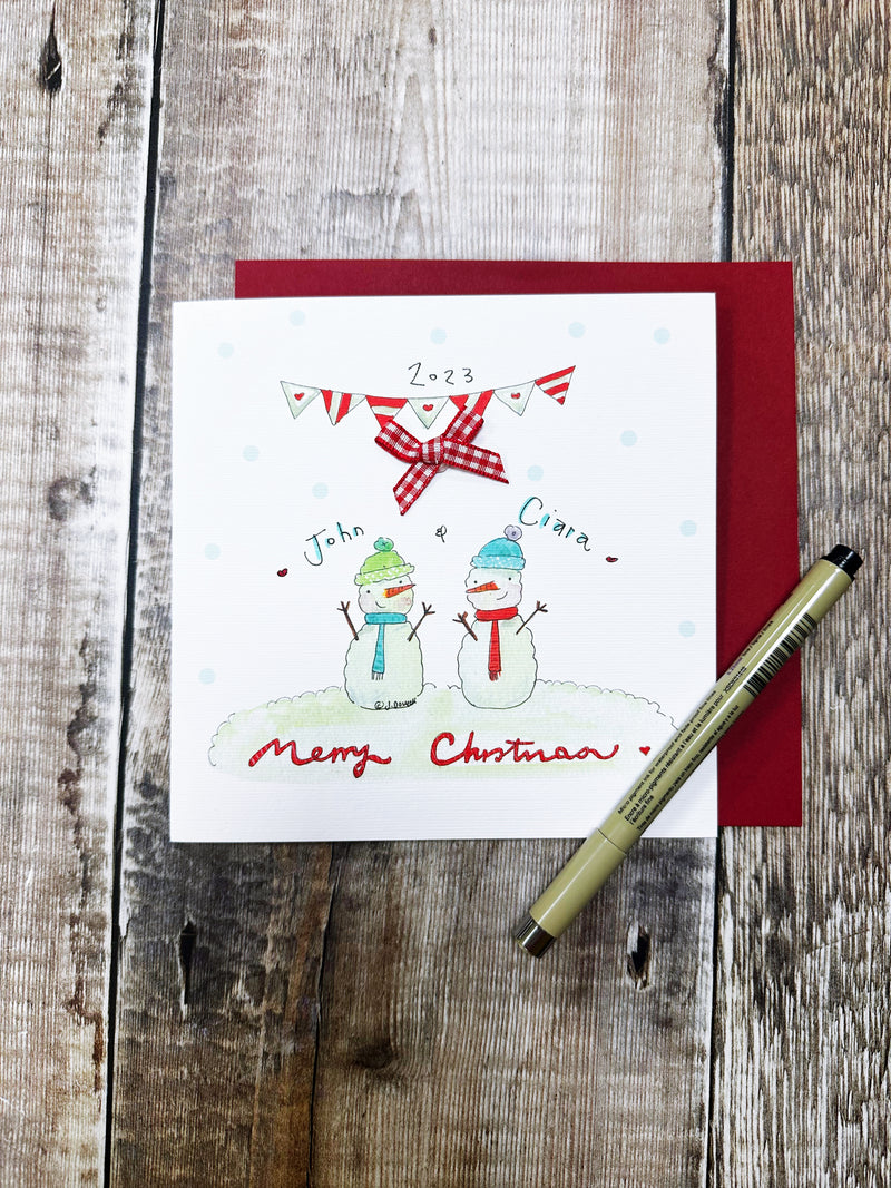 2 Snowmen Christmas Card - Personalised