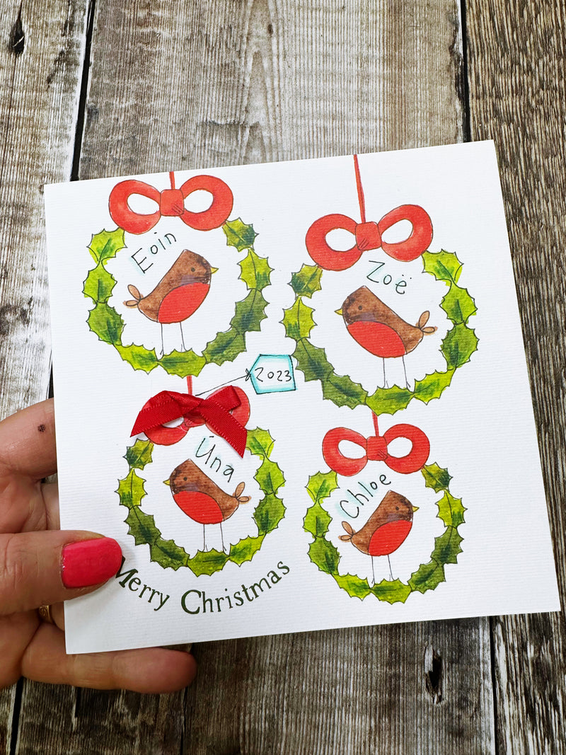 4 Robins Christmas Card - Personalised