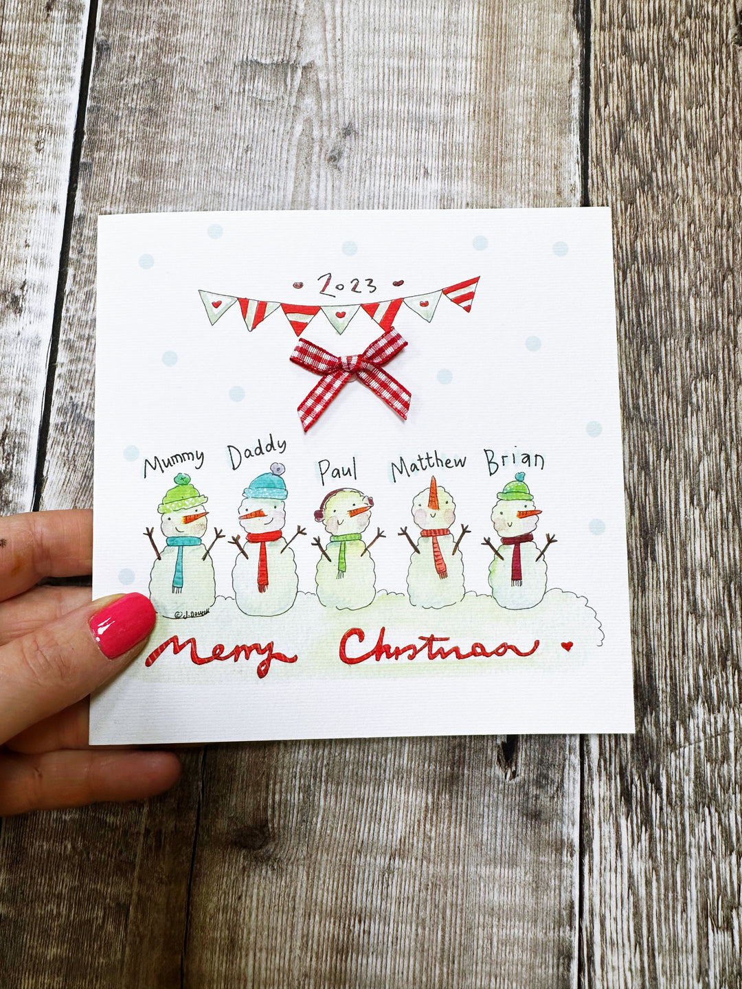5 Snowmen Christmas Card - Personalised