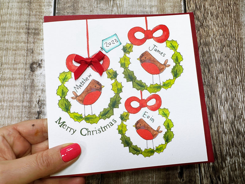 3 Robins Christmas Card - Personalised