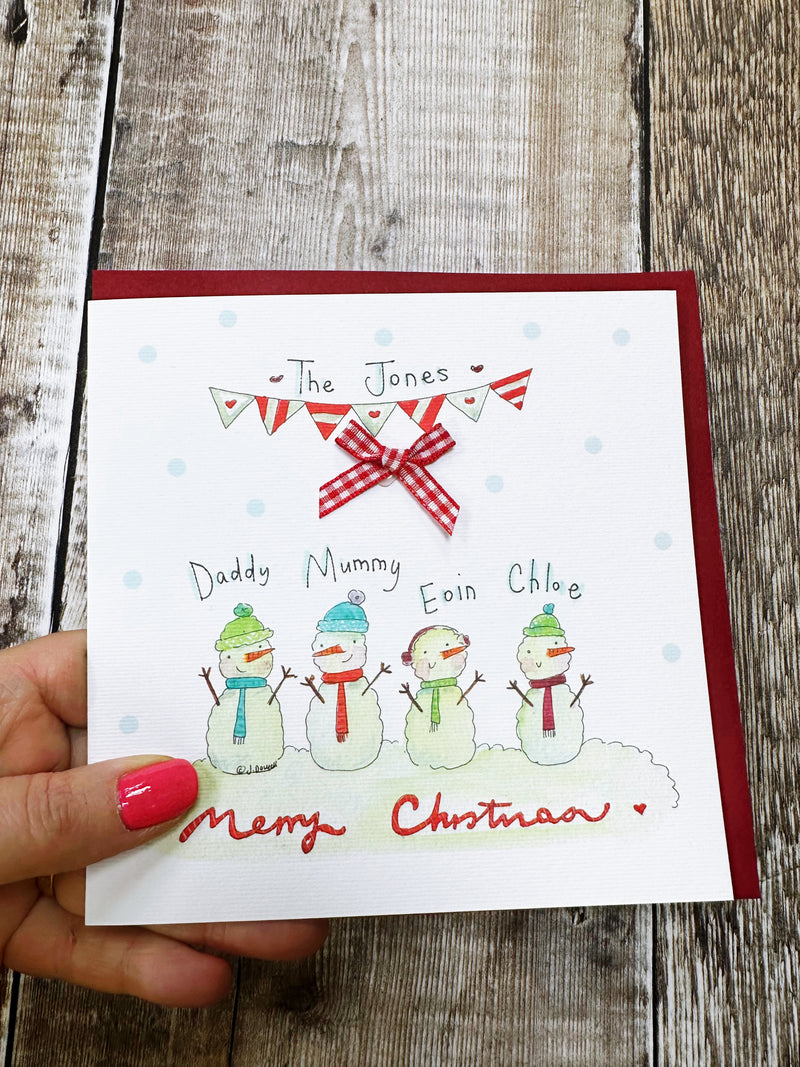 4 Snowmen Christmas Card - Personalised