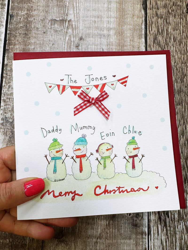 4 Snowmen Christmas Card - Personalised