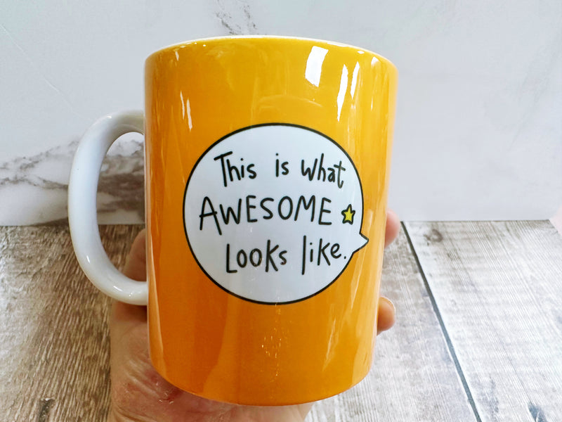 This is what Awesome looks like Speech Bubbles Mug, Coaster or Badge