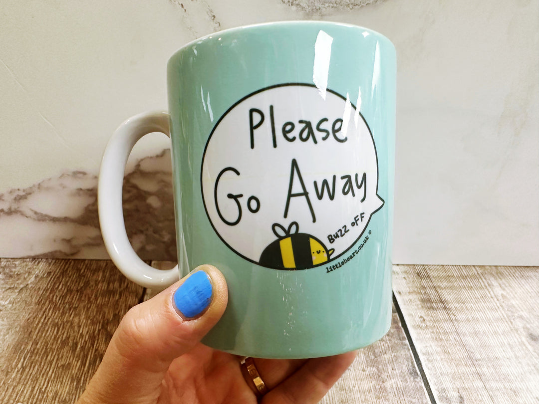 Please Go Away Buzz off Speech Bubbles Mug, Coaster or Badge