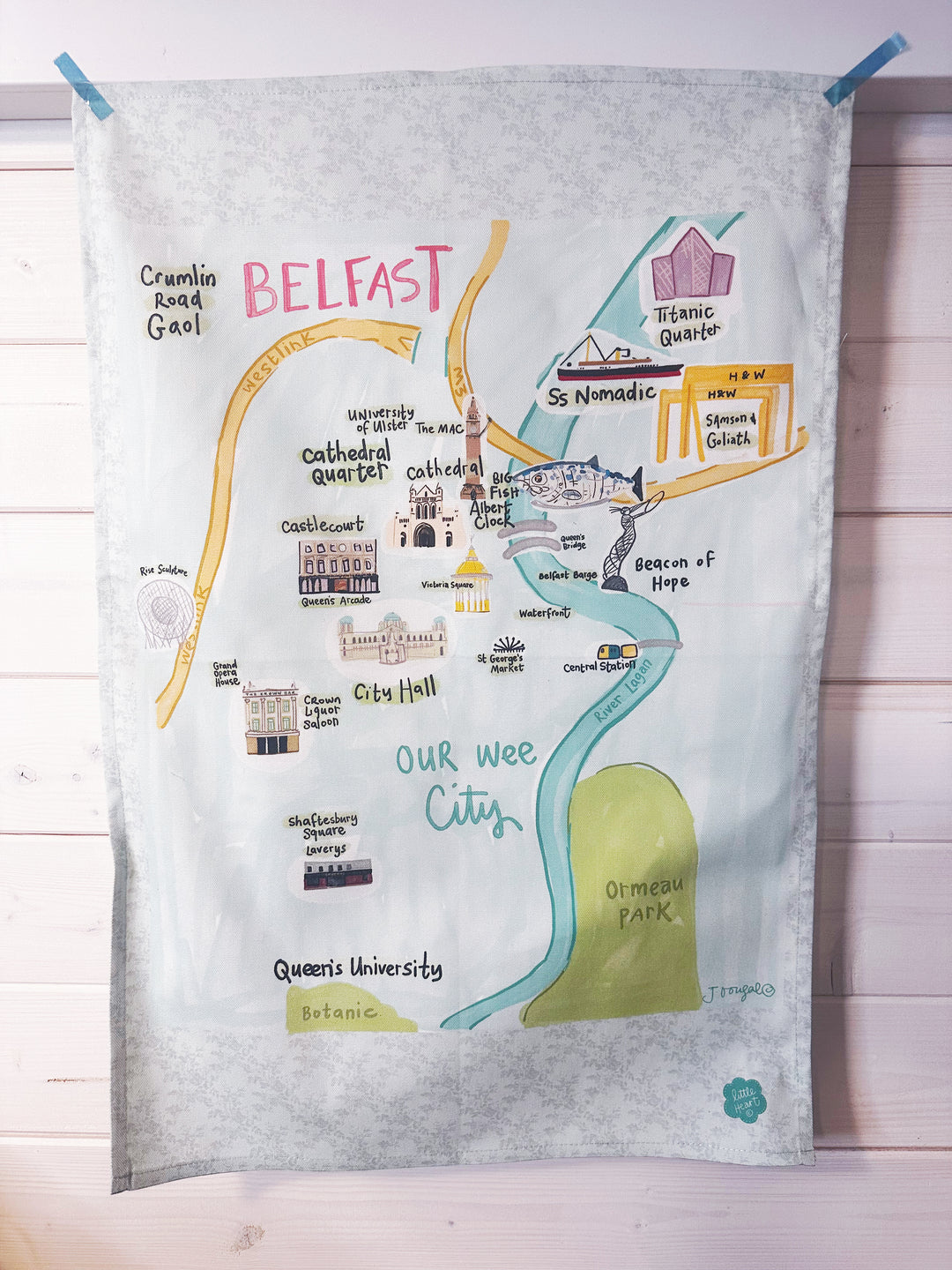 Belfast Cute Map Tea Towel