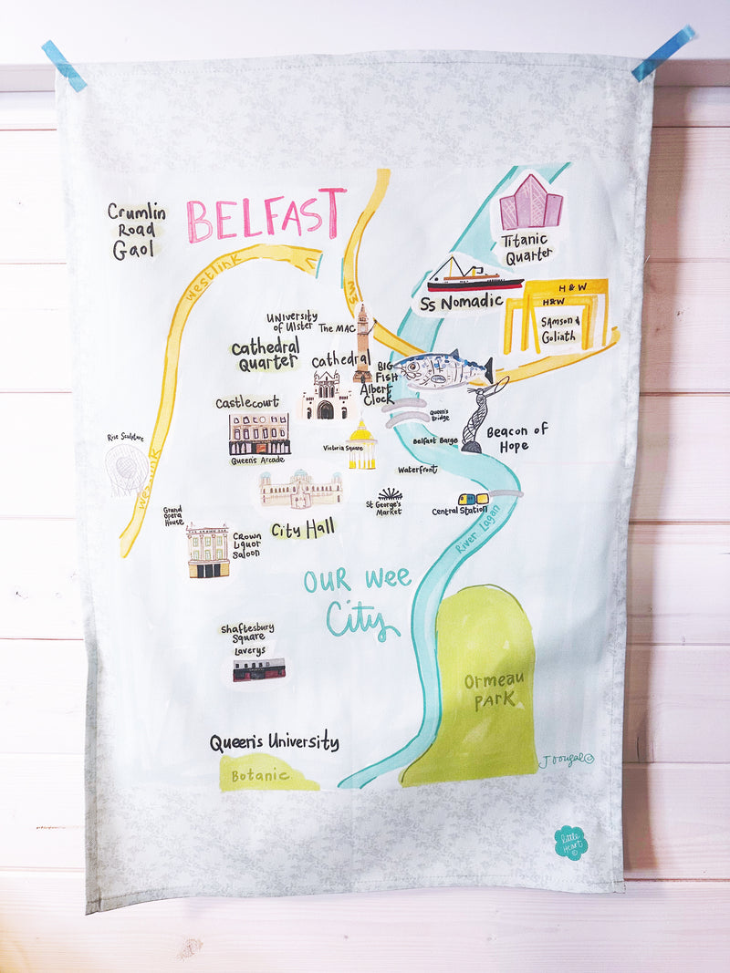 Belfast Cute Map Tea Towel