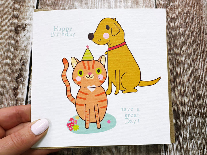Cat and Dog Birthday Card - Personalised