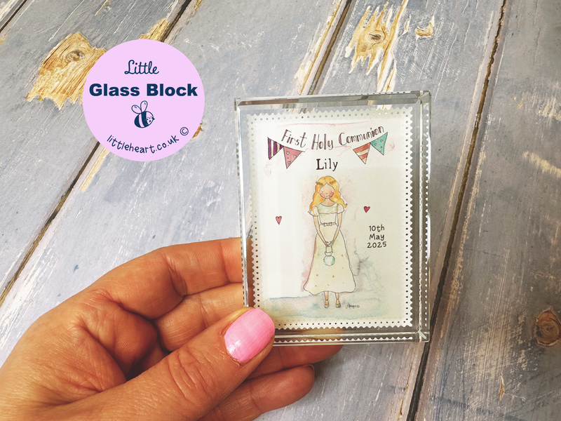Girl First Holy Communion Personalised Glass Block Keepsake