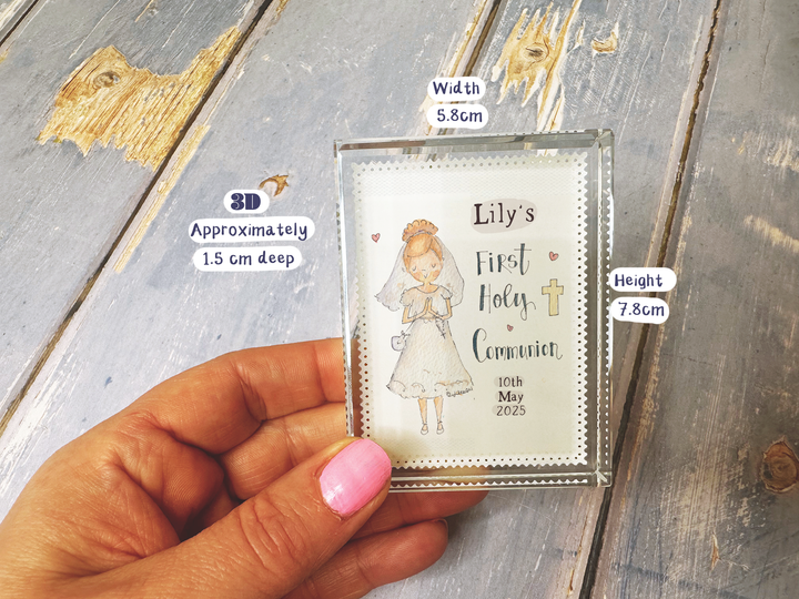 Cute Girl First Holy Communion Personalised Glass Block Keepsake