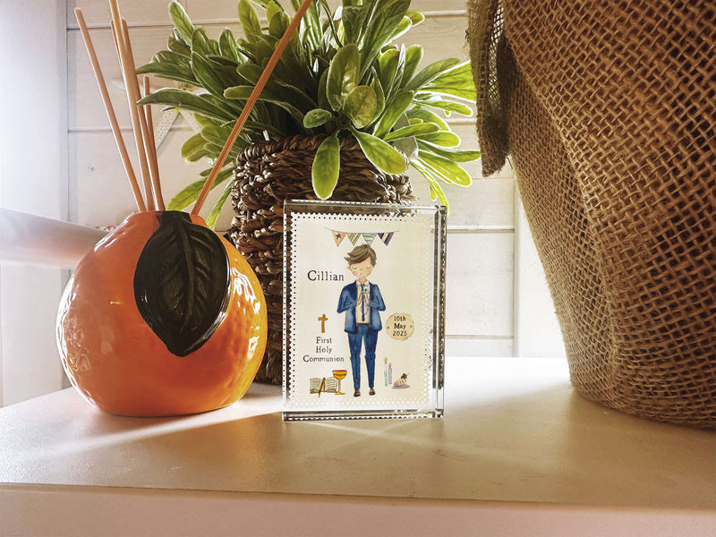 Boy First Holy Communion Personalised Glass Block Keepsake