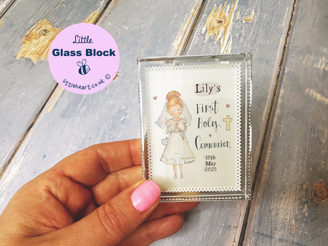 Cute Girl First Holy Communion Personalised Glass Block Keepsake