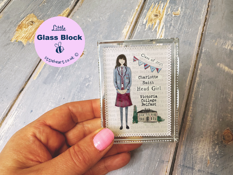 Secondary School Personalised Glass Keepsake Blocks