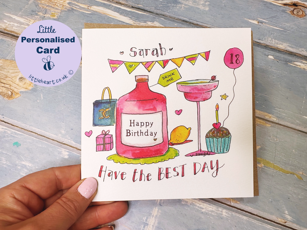 Pink Cocktails and handbags Birthday Card