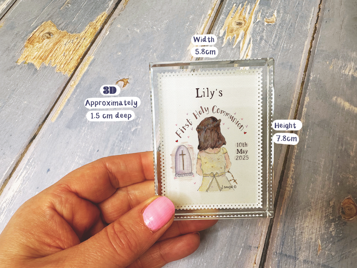 Praying Girl First Holy Communion Personalised Glass Block Keepsake