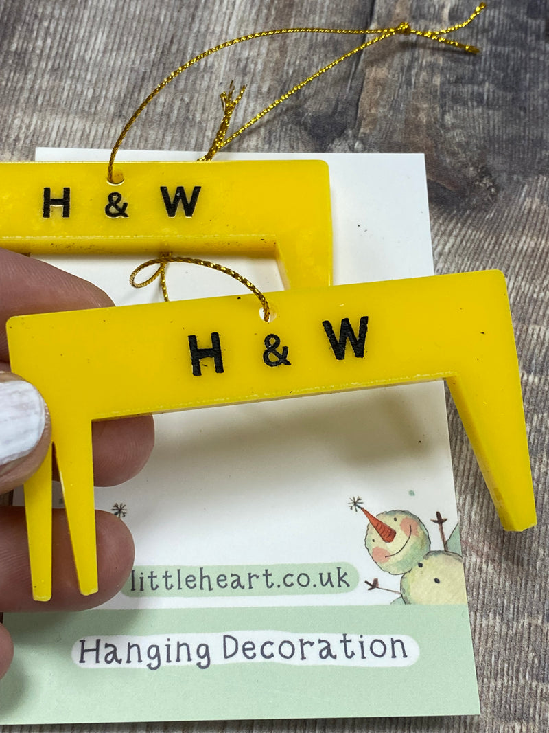 Set of 2 little cut out Yellow Cranes Christmas Decorations
